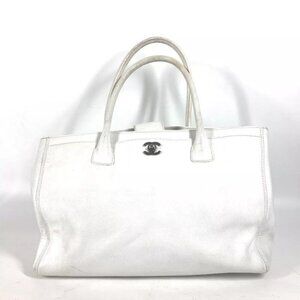 CHANEL Executive CC Shoulder Bag Tote Bag Caviar Leather White/SilverHardware